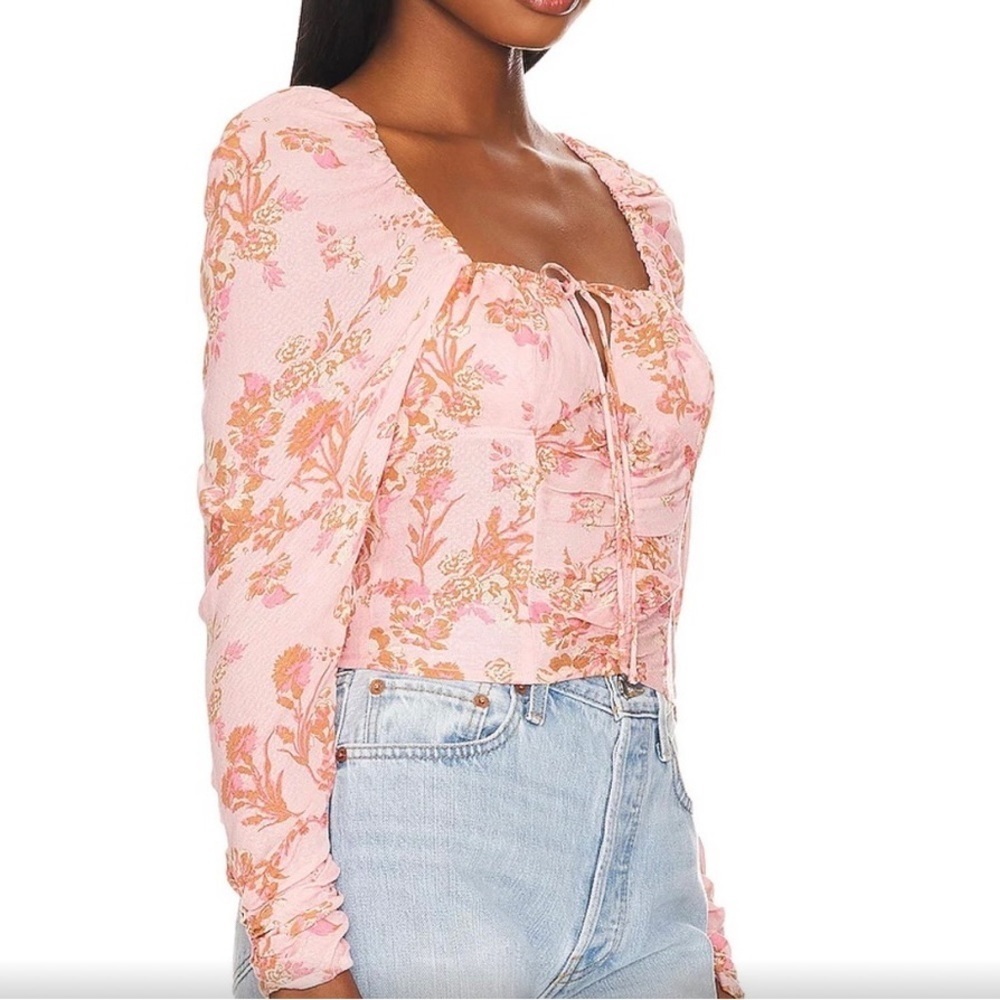 Free People Hilary Printed Top in Pink Combo size L‎ NWT